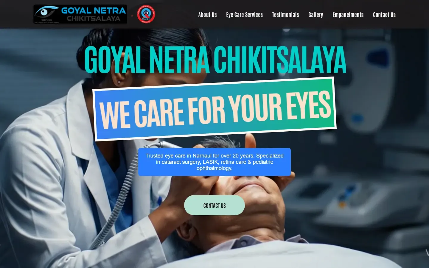 Goyal Netra website home page on desktop