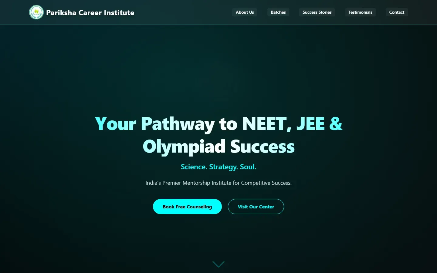 Pariksha Career Institute website home page on desktop