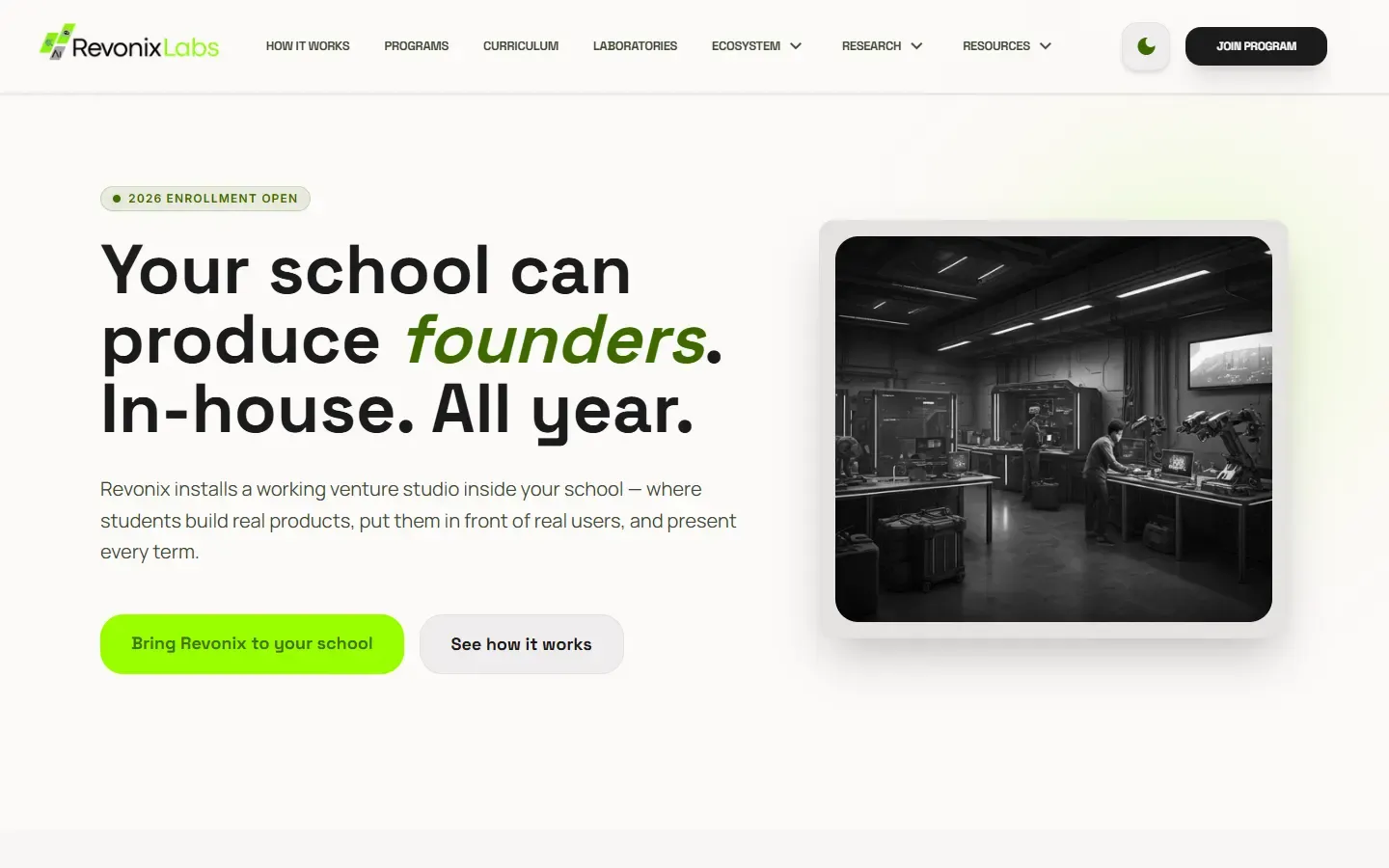 Revonix Labs website home page on desktop