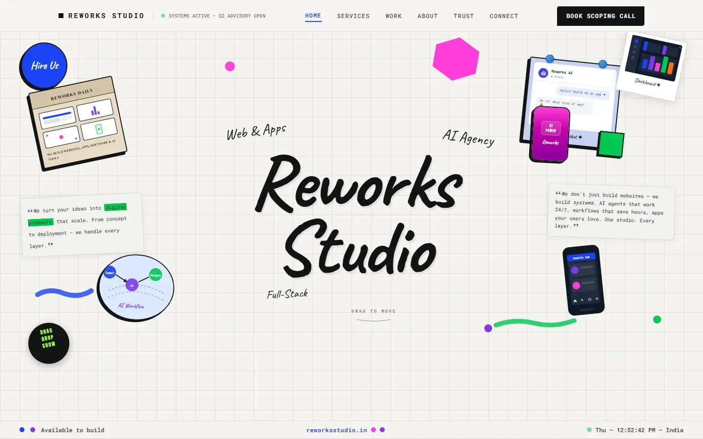 Reworks Studio website home page on desktop
