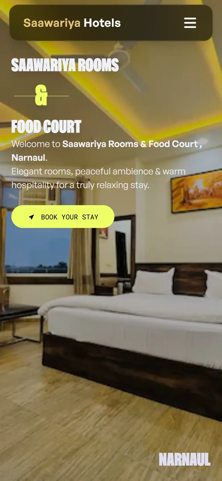 Saawariya Hotels website home page on a phone